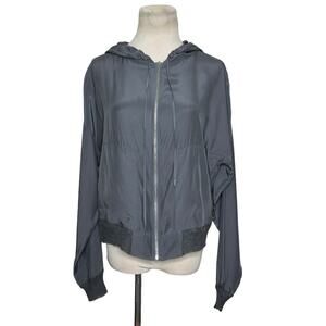 ATM Gray Silk Charmeuse Zip-Front Hoodie with Knit Trim Jacket size Small